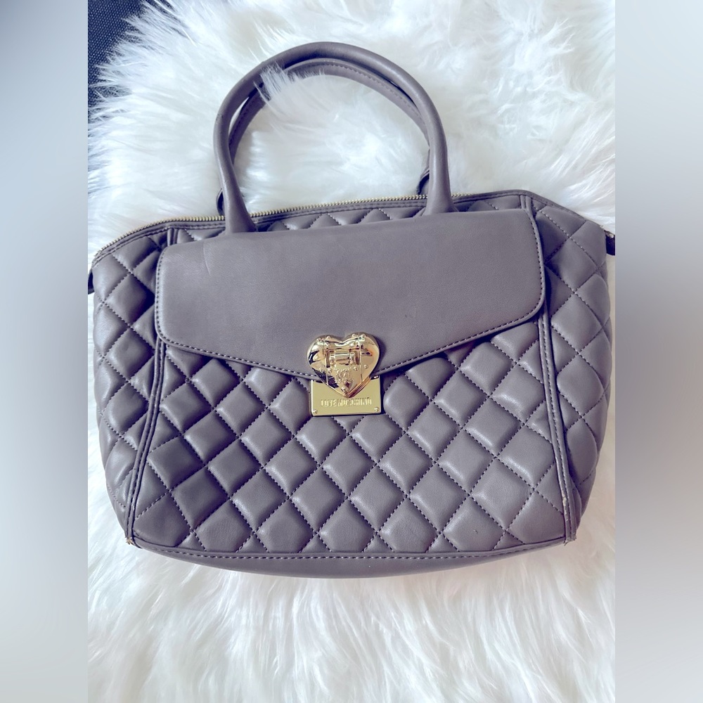 LOVE MOSCHINO Moschino Grey Quilted Faux Leather 2-way Satchel